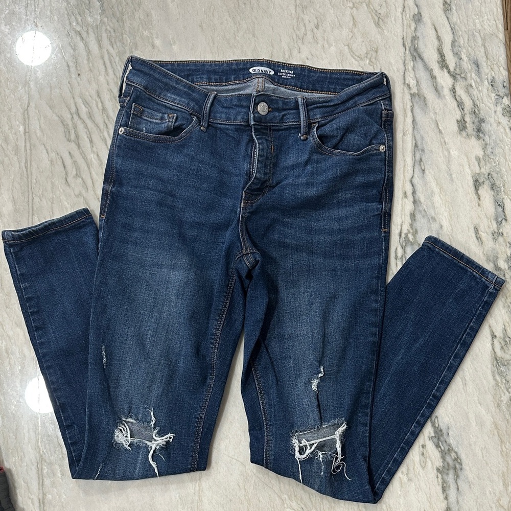 Old Navy Dark Blue Distressed Skinny Jeans